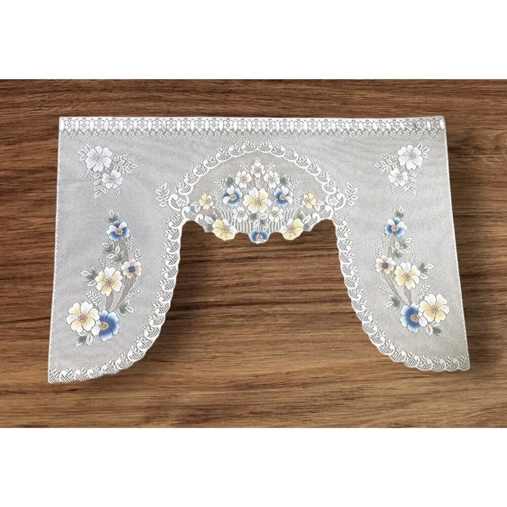 5 Piece Lace Curtain Set‎ White Floral Flower Colorful Cottagecore Country Chic